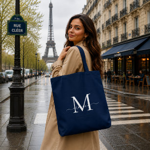 Tote Bag Nom de monogramme initial de script en or noir