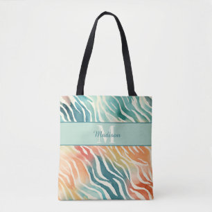 Tote Bag Nom de monogramme personnalisé Élégant Muted Multi