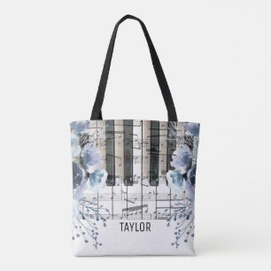 Tote Bag nom de musique florale bleu poussiéreux
