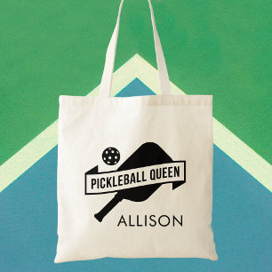 Tote Bag Nom de Pickleball élégant et tendance noir et blan