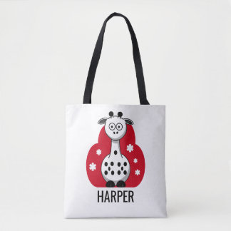 Tote Bag Nom de safari de girafe à l'aquarelle pour fille m
