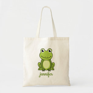 Tote Bag Nom de script avec cadeau de grenouille mignonne -