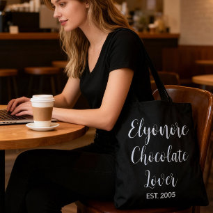 Tote Bag Nom de script blanc amateur de chocolat établi