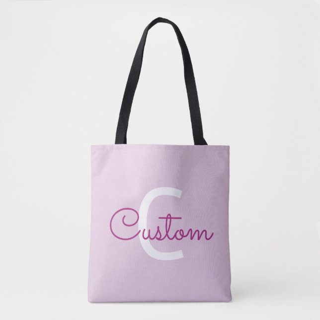 Tote Bag Nom de script & monogramme | Magenta & Violet clai (Devant)