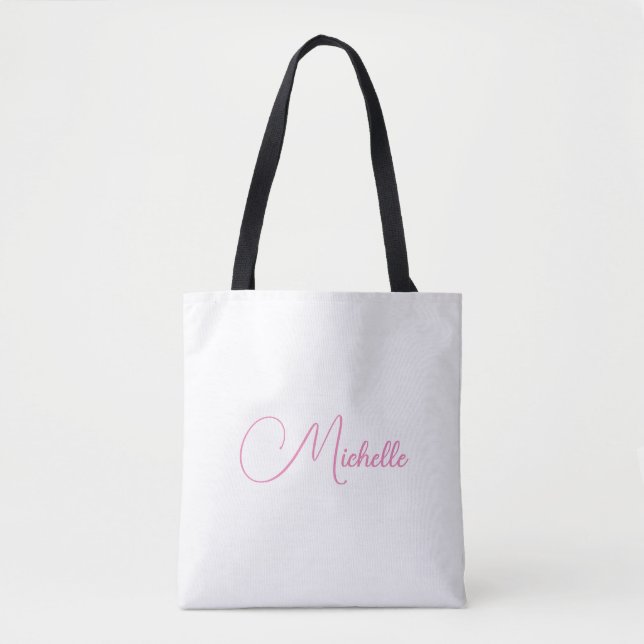 Tote Bag Nom d'écriture moderne professionnel rose blanc (Devant)