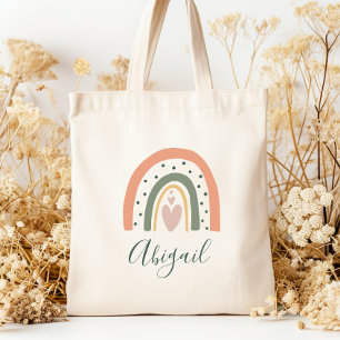 Tote Bag Nom d'enfant Bohème Arc-en-ciel Cœur Tons Terre