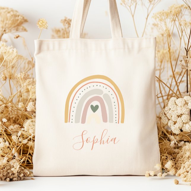Tote Bag Nom des enfants Boho Pastel Tons de la Terre (Créateur téléchargé)