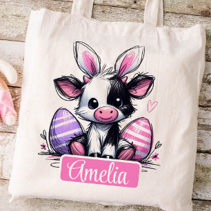 Tote Bag Nom des enfants de Pâques Filles Vache lapin