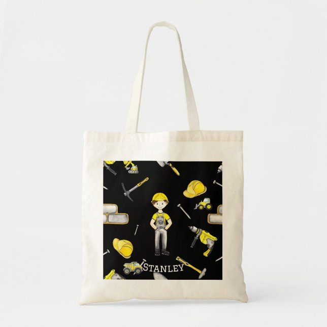 Tote Bag Nom du boite de camion de construction jaune migno (Devant)