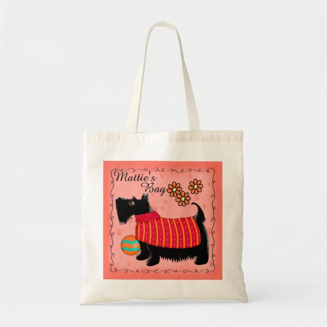 Tote Bag Nom du chien de Terrier écossais noir Personnalisé (Devant)