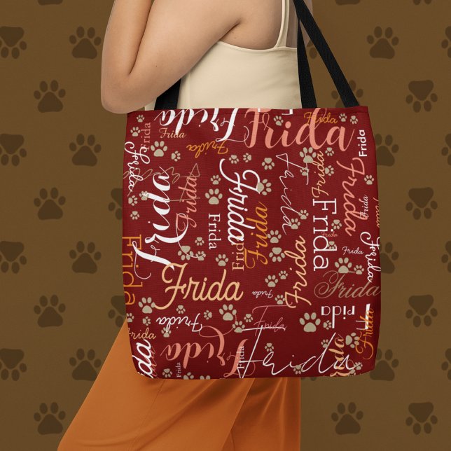Tote Bag Nom du chien répétitif et Empreintes de pattes par (Créateur téléchargé)