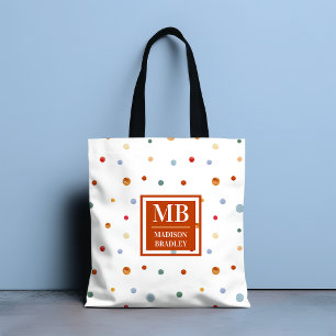 Tote Bag Nom du monogramme Aquarelle colorée Pointe de Polk
