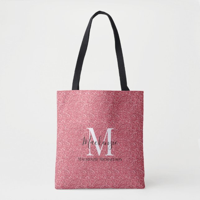 Tote Bag Nom du monogramme de la Parties scintillant rouge  (Devant)