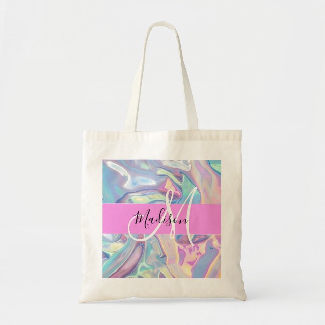 Tote Bag Nom du monogramme d'iridescendance rose-fille (Devant)