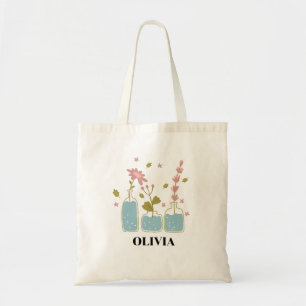 Tote Bag Nom du monogramme floral fleur sauvage