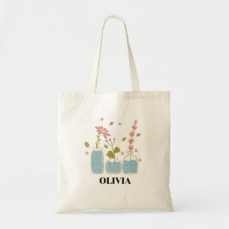 Tote Bag Nom du monogramme floral fleur sauvage