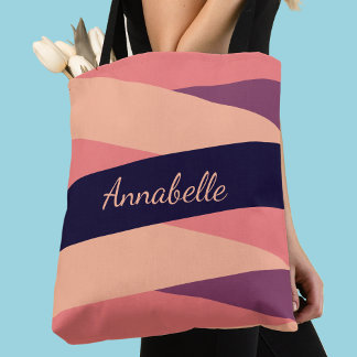 Tote Bag Nom du monogramme ou Initiales Rayures violettes r
