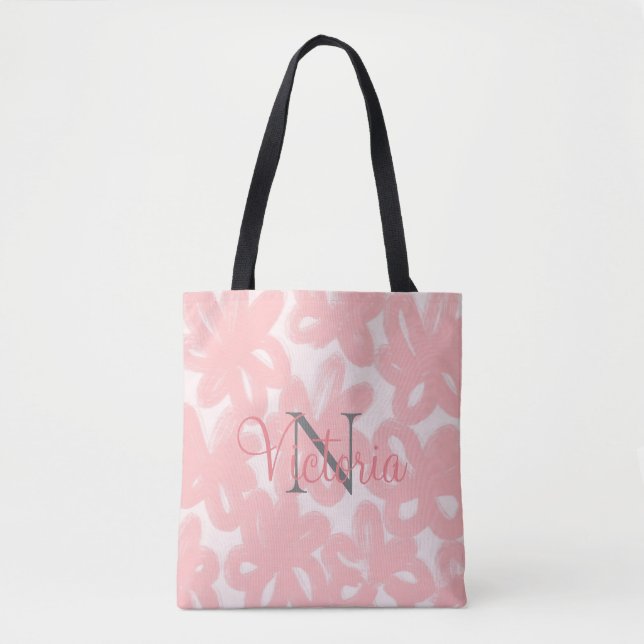 Tote Bag Nom du monogramme rose Aquarelle florale Abstraite (Devant)