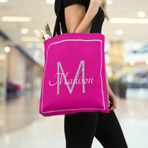 Tote Bag Nom du monogramme rose chaud