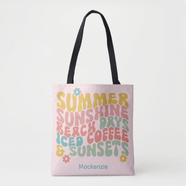 Tote Bag Nom du monogramme rose d'été Super (Devant)