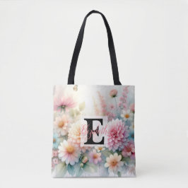 Tote Bag Nom du monogramme sur l'aquarelle Fleurs dans les 
