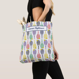 Tote Bag Nom du Motif de la balle de raquette de tennis col