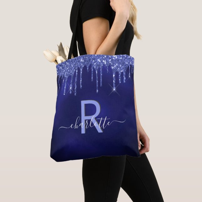 Tote Bag Nom en écriture monogramme avec gouttes de paillet (De près)