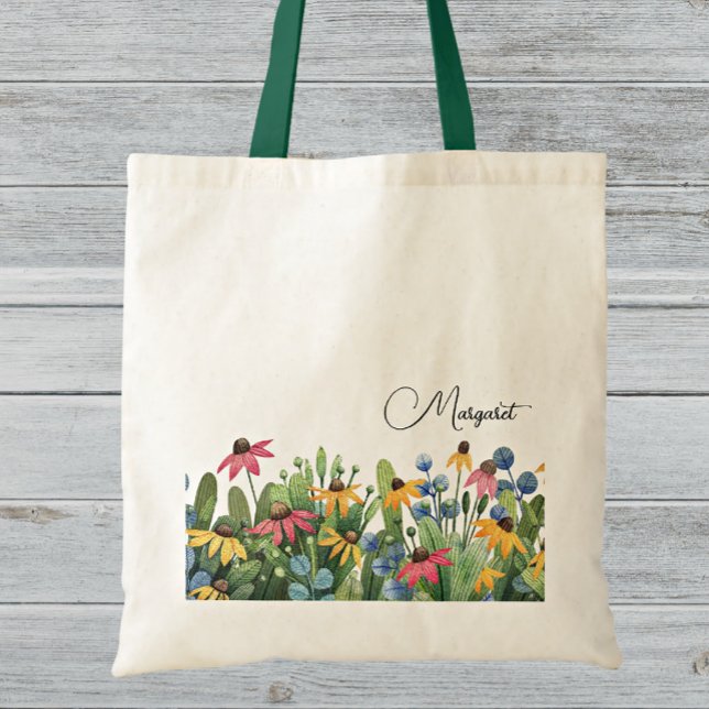 Tote Bag Nom fantaisiste sur Aquarelle Fleurs sauvages d'ét (Créateur téléchargé)