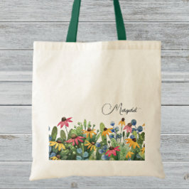 Tote Bag Nom fantaisiste sur fleurs sauvages d'été à l'aqua