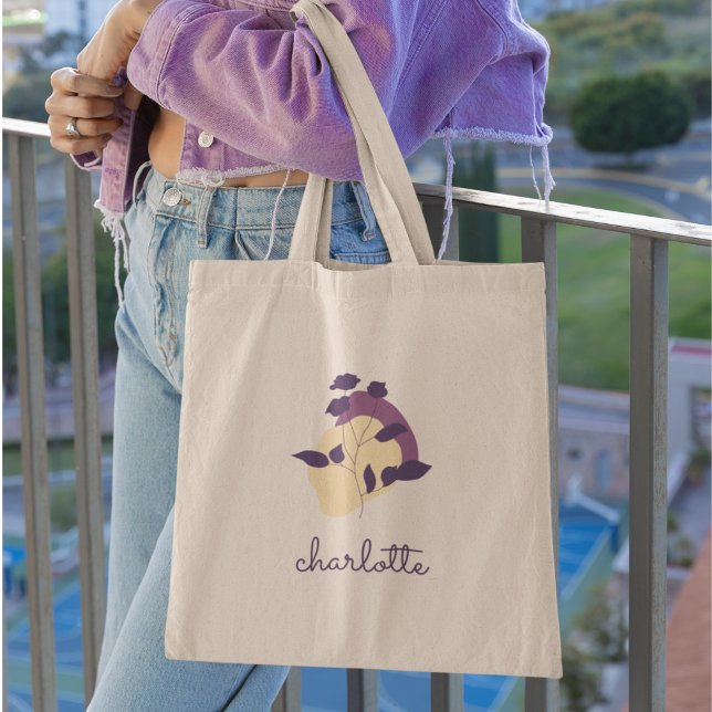 Tote Bag Nom Fleur & Script Moderne Boho (Créateur téléchargé)