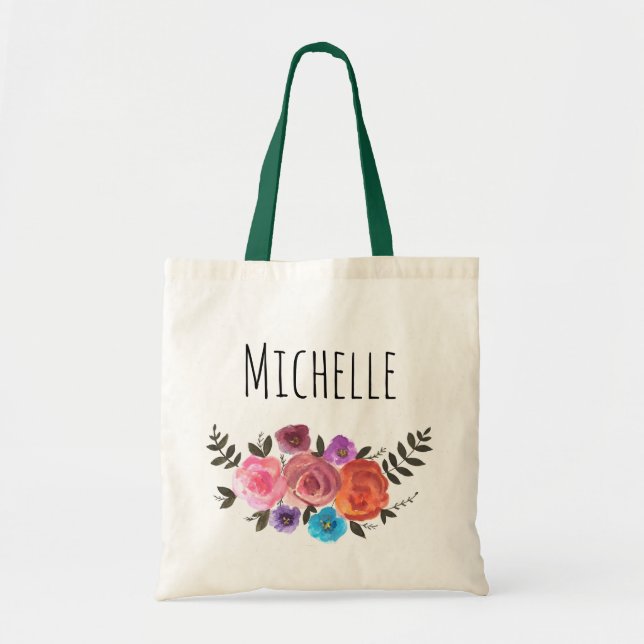 Tote Bag Nom floral d'aquarelle (Devant)