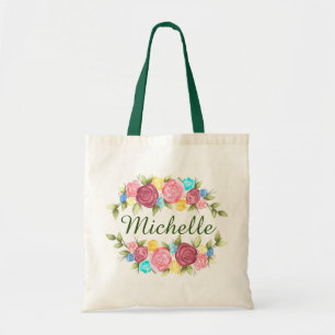 Tote Bag Nom floral de la couronne rose