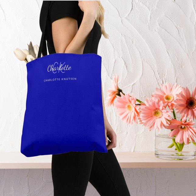 Tote Bag Nom initial du monogramme blanc bleu royal (Créateur téléchargé)