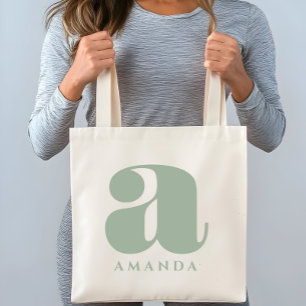 Tote Bag Nom initial personnalisé Sage Vert