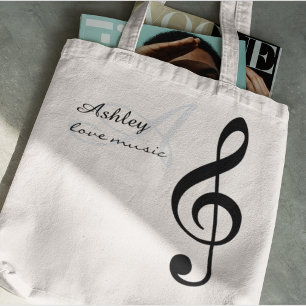 Tote Bag nom, initiale et noire de la clef