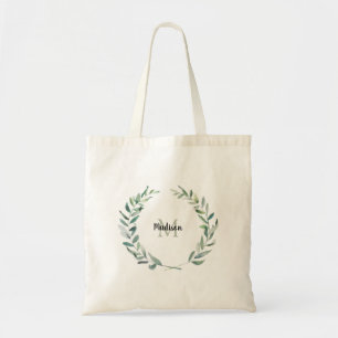 Tote Bag Nom moderne de monogramme de branche d'olivier