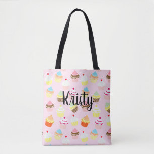 Tote Bag Nom modifiable Cute Cupcake Art Rose