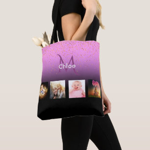Tote Bag Nom monogramme de photo noir pourpre