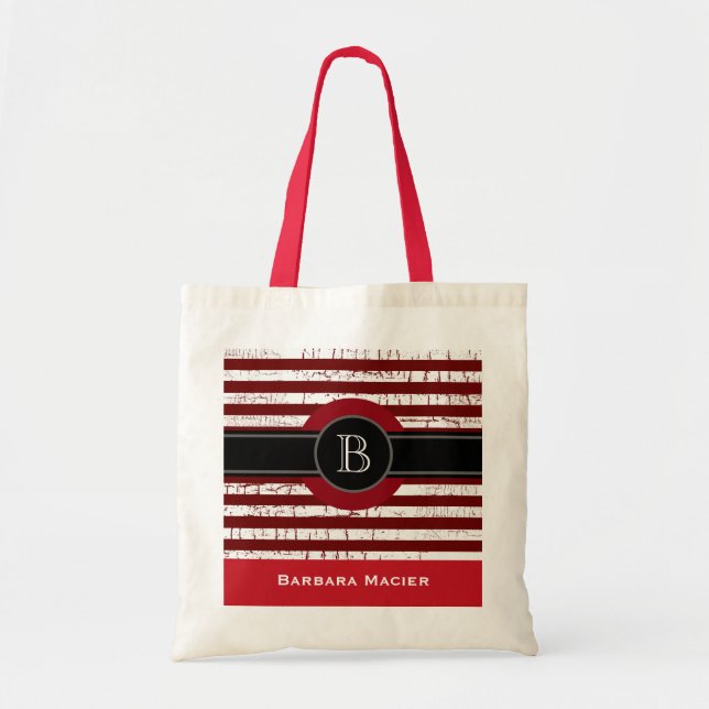 Tote Bag nom&monogramme noir/rouge initial (Devant)