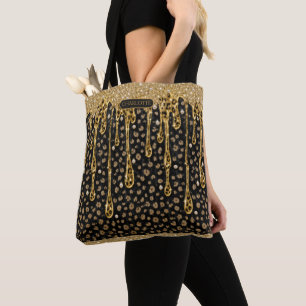 Tote Bag Nom Monogramme Paillettes Noires Dorées Glamour