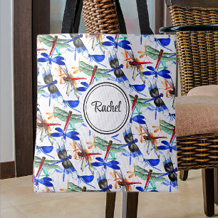 Tote Bag Nom, Motif joli de libellule à l'aquarelle 16 pouc