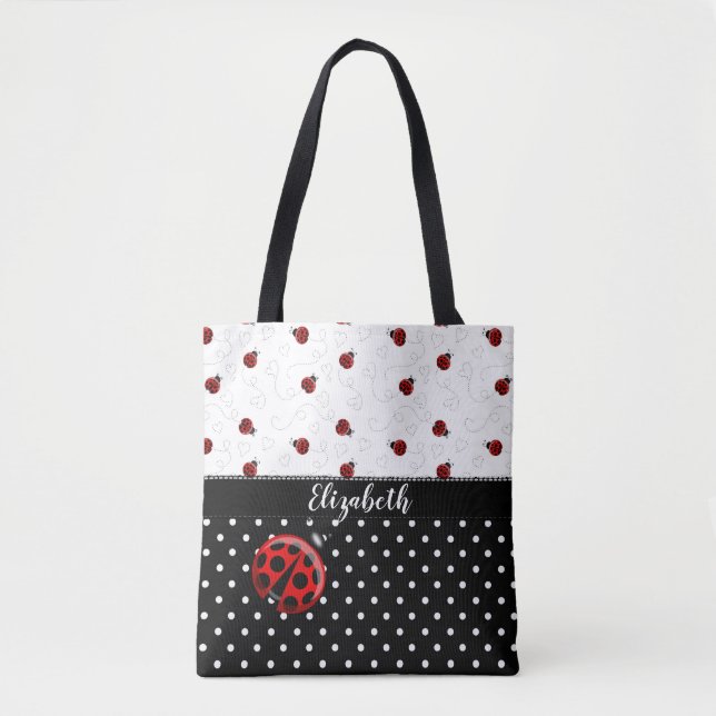 Tote Bag Nom noir rouge de scarabées d'insecte de point de (Devant)
