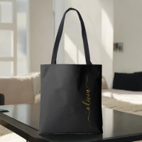 Nom Or Noir Monogramme Féminin Moderne Script Blan