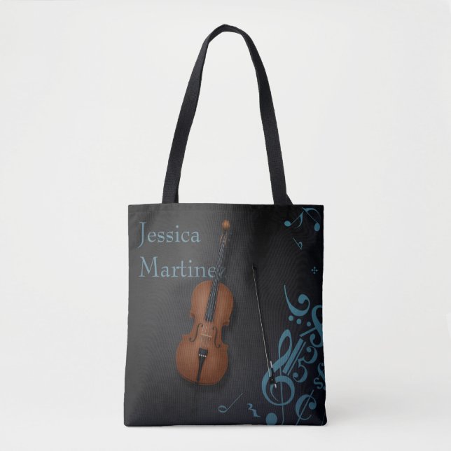 Tote Bag Nom ou message personnalisé sur Black & Turquoise (Devant)