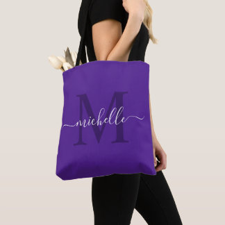 Tote Bag Nom personnalisable et couleur violet royale initi