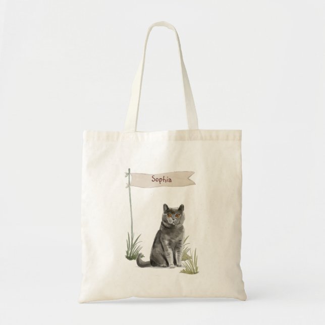 Tote Bag Nom personnalisé Animal de chat britannique à chev (Devant)