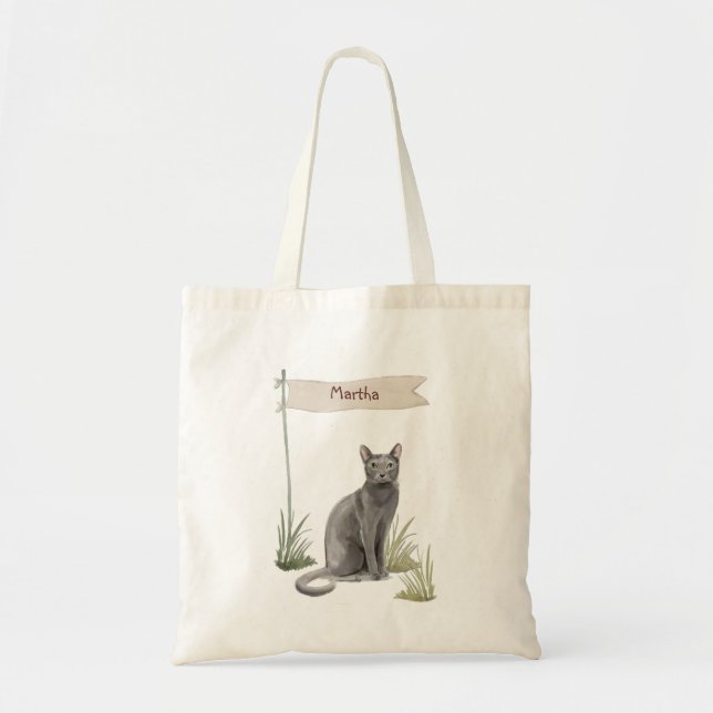 Tote Bag Nom personnalisé Animal de chat russe bleu (Devant)