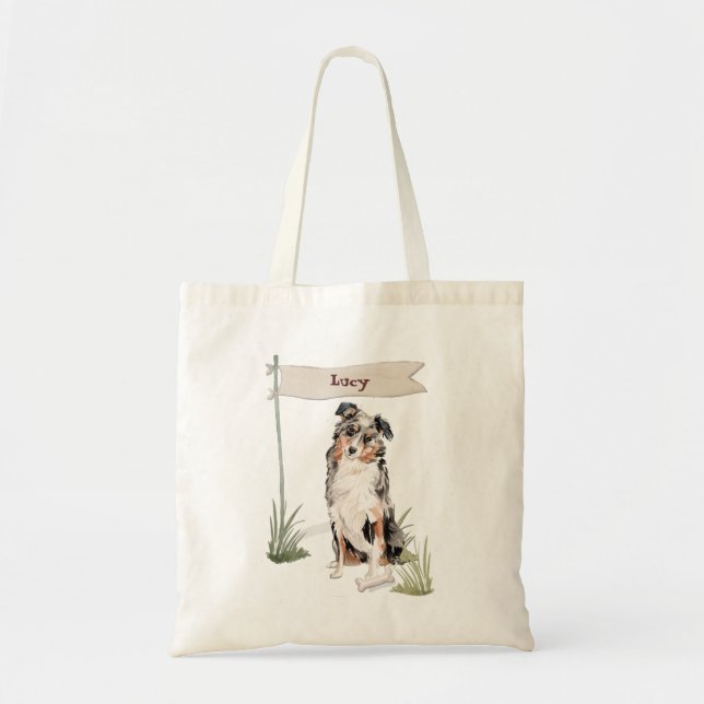 Tote Bag Nom personnalisé Australian Shepherd Pet Dog (Devant)