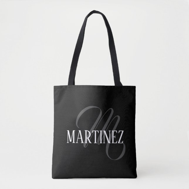 Tote Bag Nom Personnalisé Black Elegant | Nom (Devant)