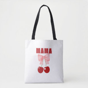Tote Bag Nom personnalisé, Bow rose et Coquette Cerises rou